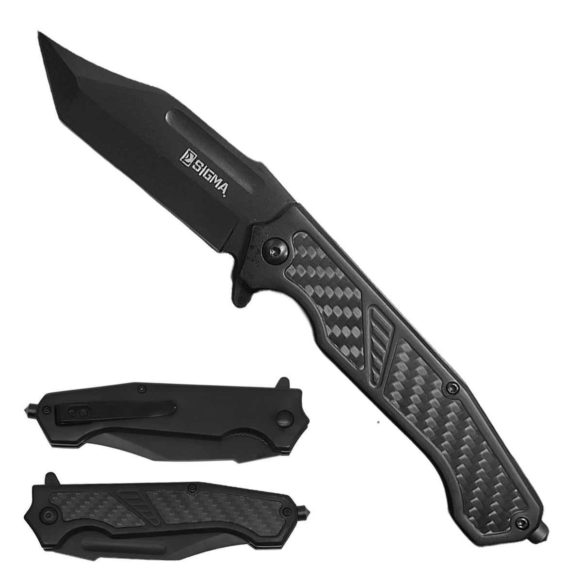 Sigma Ball Bearing Flipper Knife with Carbon-Fiber Inlay - Black