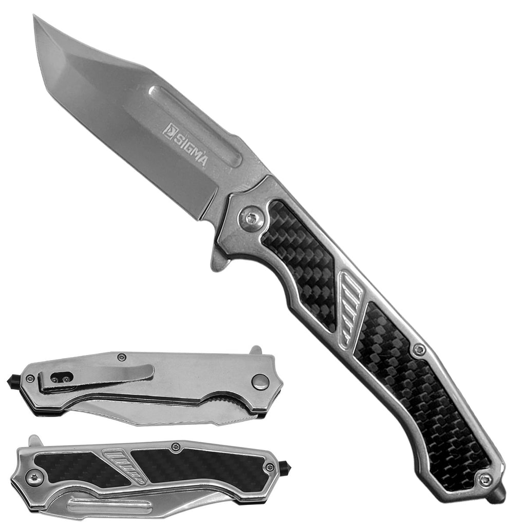Sigma Ball Bearing Flipper Knife with Carbon-Fiber Inlay - Chrome