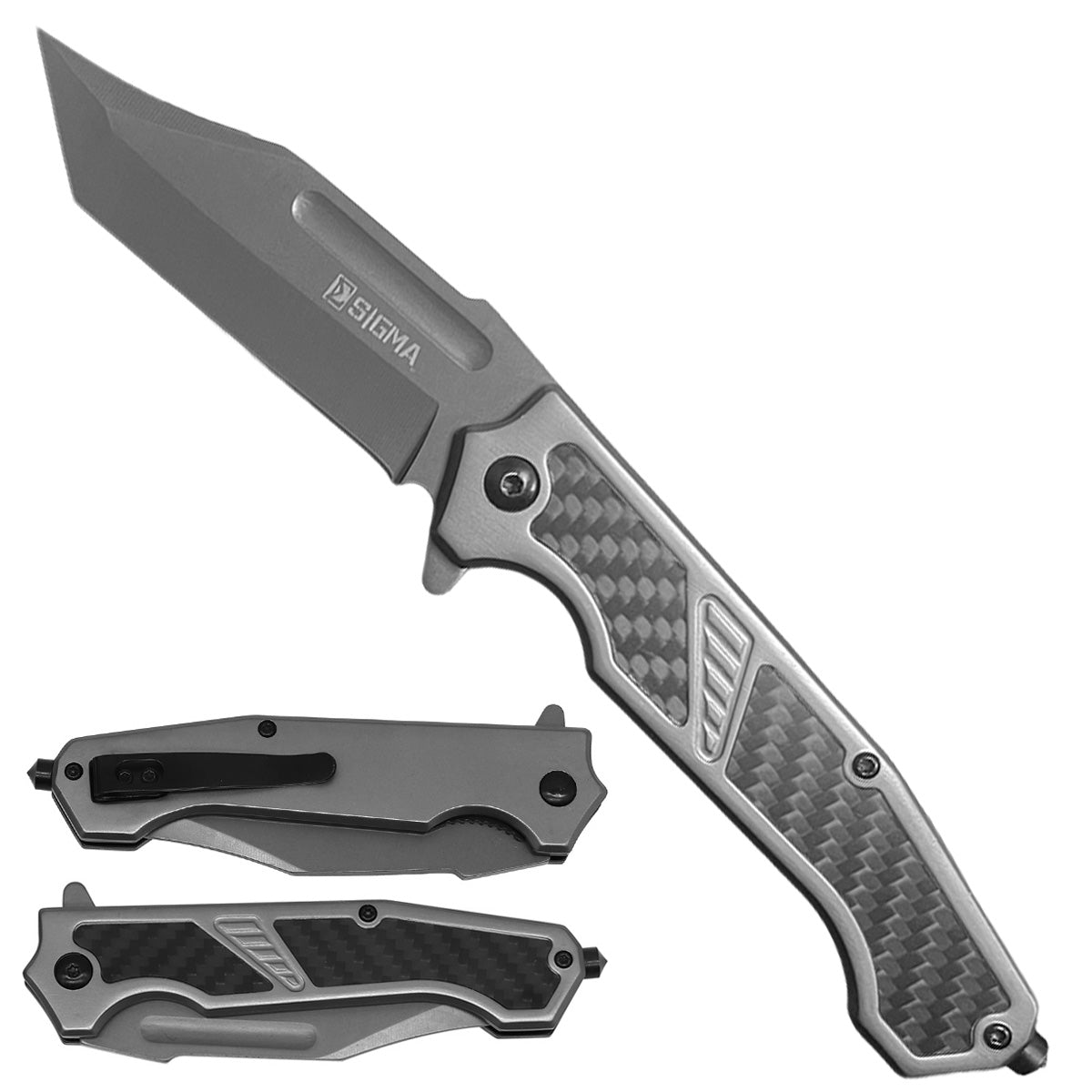 Sigma Ball Bearing Flipper Knife with Carbon-Fiber Inlay - Gray