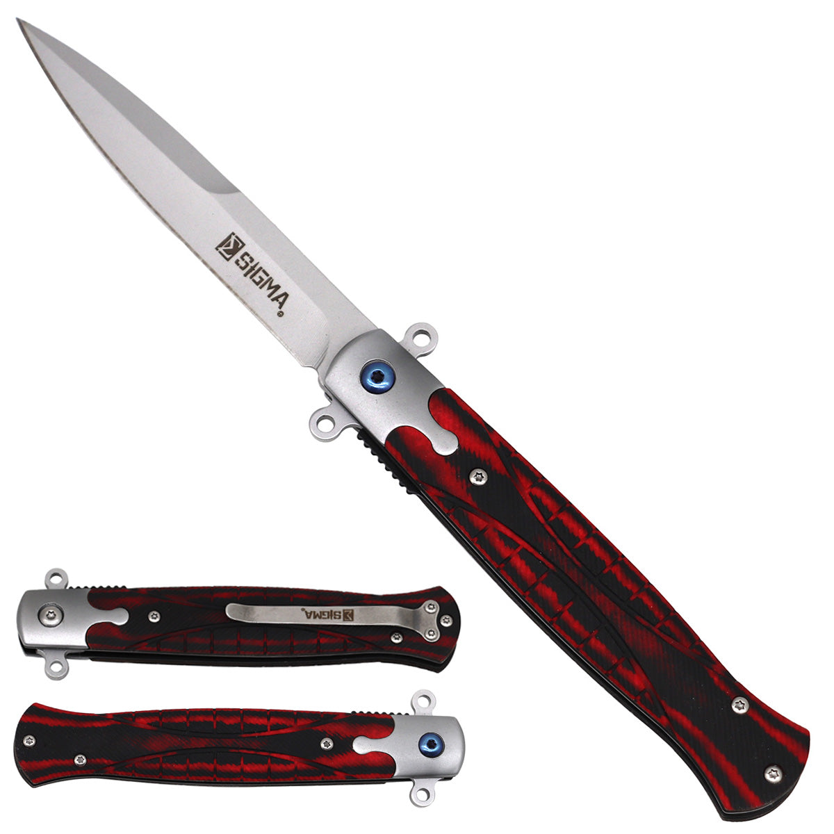 Sigma Ball Bearing Flipper Knife with Red Micarta Handle