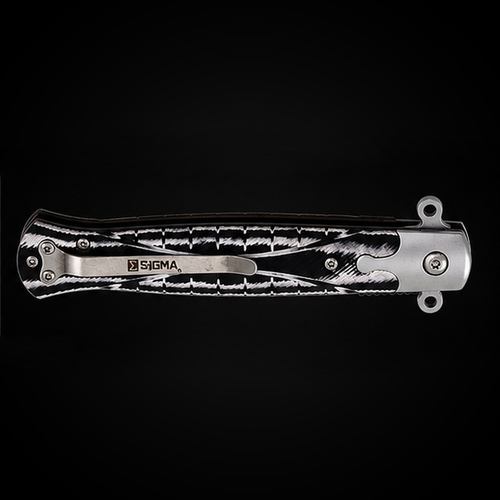 Sigma Ball Bearing Flipper Knife - Black & White Micarta Handle