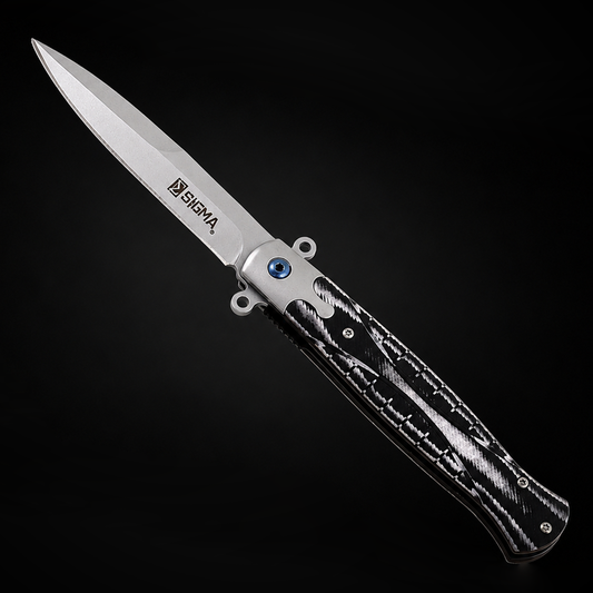 Sigma Ball Bearing Flipper Knife - Black & White Micarta Handle