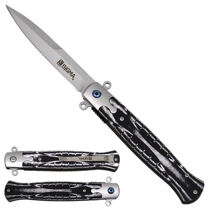 Sigma Ball Bearing Flipper Knife - Black & White Micarta Handle