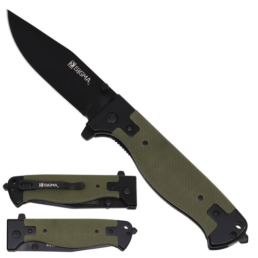 Sigma Ball Bearing Flipper Knife - Military Green G10 Handle