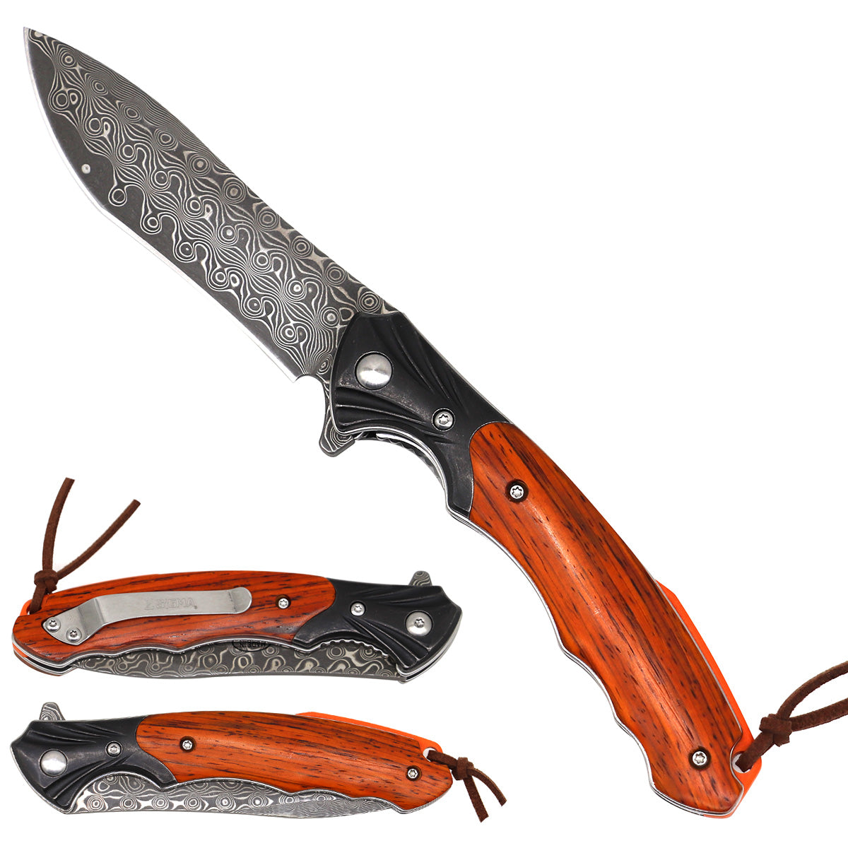Sigma Ball Bearing Folding Knife - Damascus Blade & Sandalwood Handle