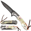 Sigma Ball Bearing Folding Knife - Marble Handle & Damascus Blade