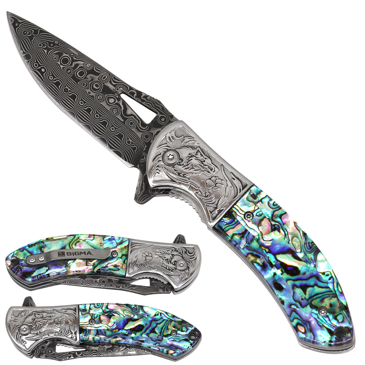 Damascus Pattern Blade Ball Bearing Folding Knife