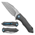 Damascus Ball Bearing Flipper Knife - Black Handle