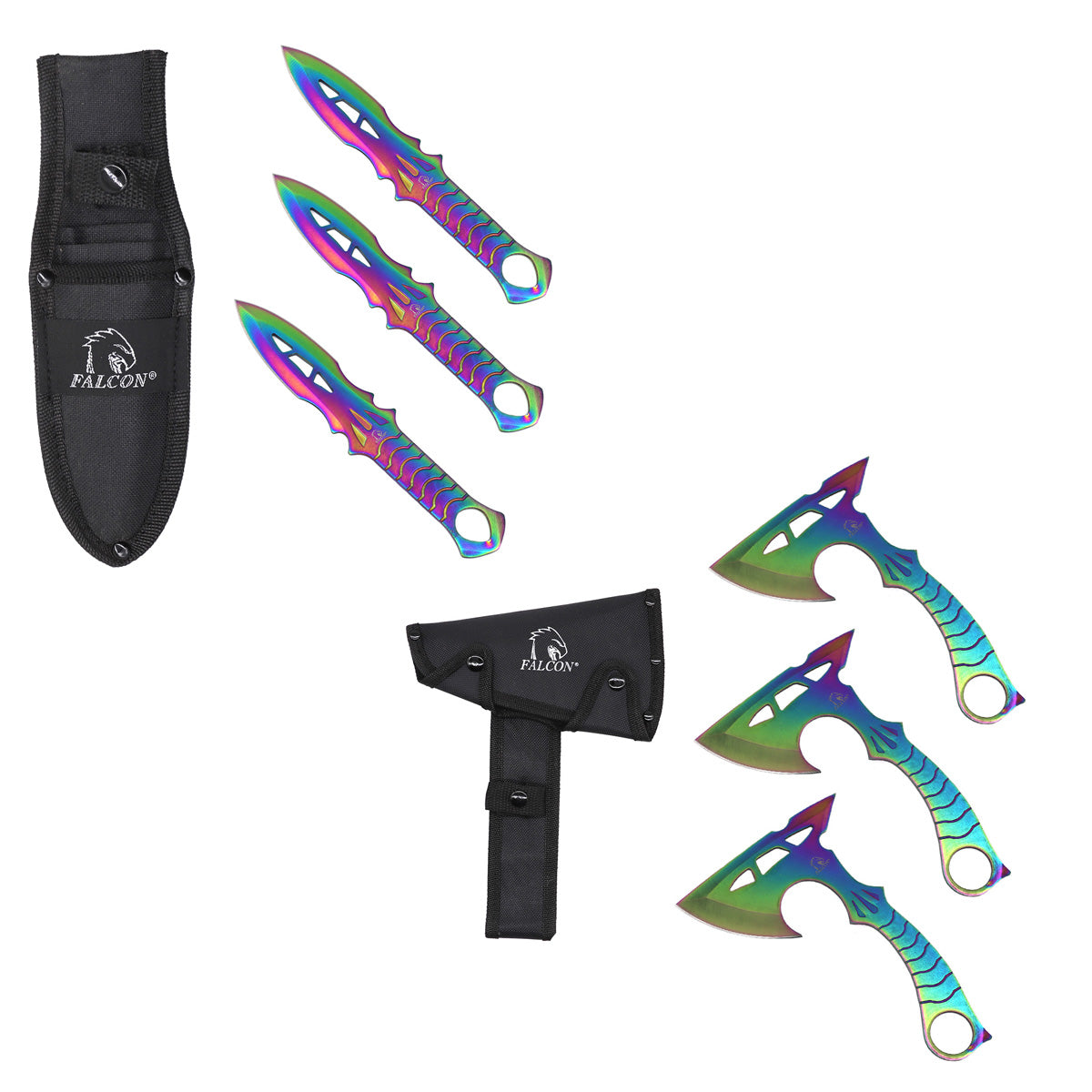 Falcon Rainbow Throwing Axes & Knives Set