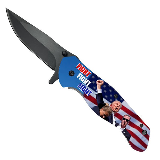 "Fight, Fight, Fight" President Trump Red & Blue Spring Assisted Knife