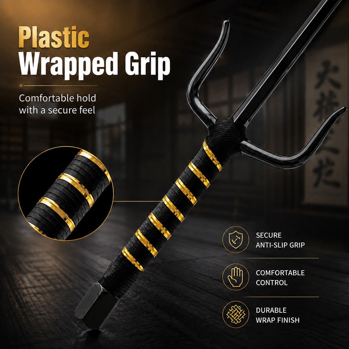 21" Black Sai with black/gold  plastic wrapped handle.