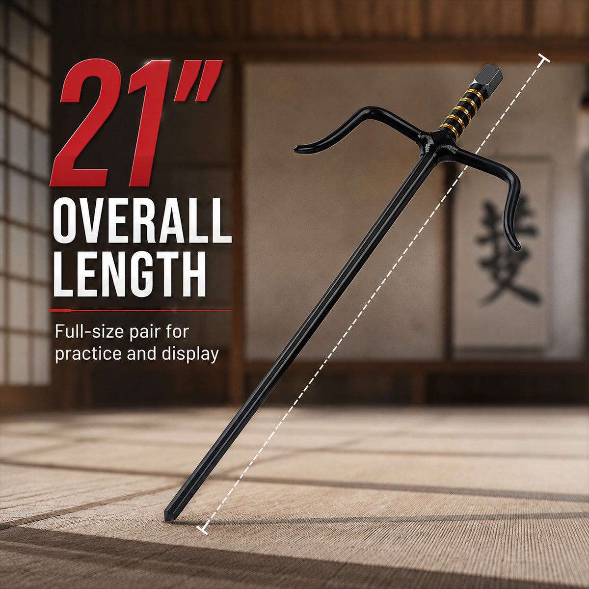 21" Black Sai with black/gold  plastic wrapped handle.
