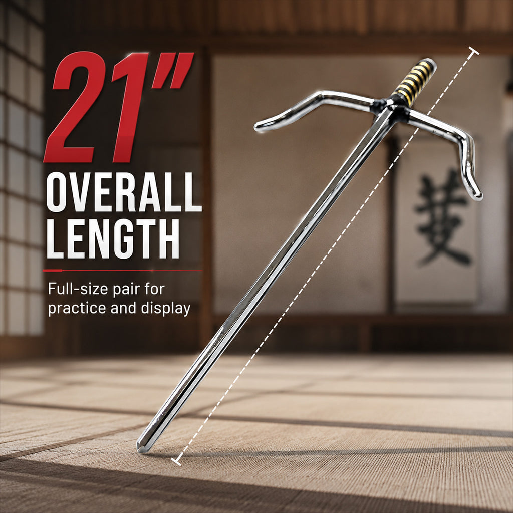 21" Chrome Sai with Black & Gold Plastic Wrapped Handle.