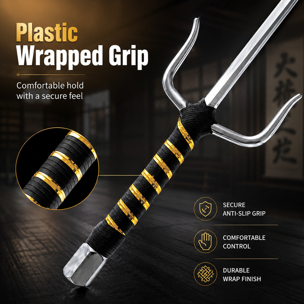 21" Chrome Sai with Black & Gold Plastic Wrapped Handle.