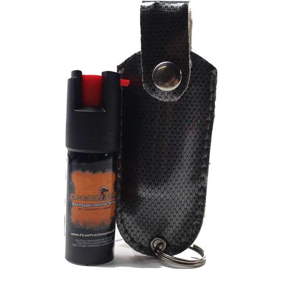 Pepper spray with a black sheath on a white background
