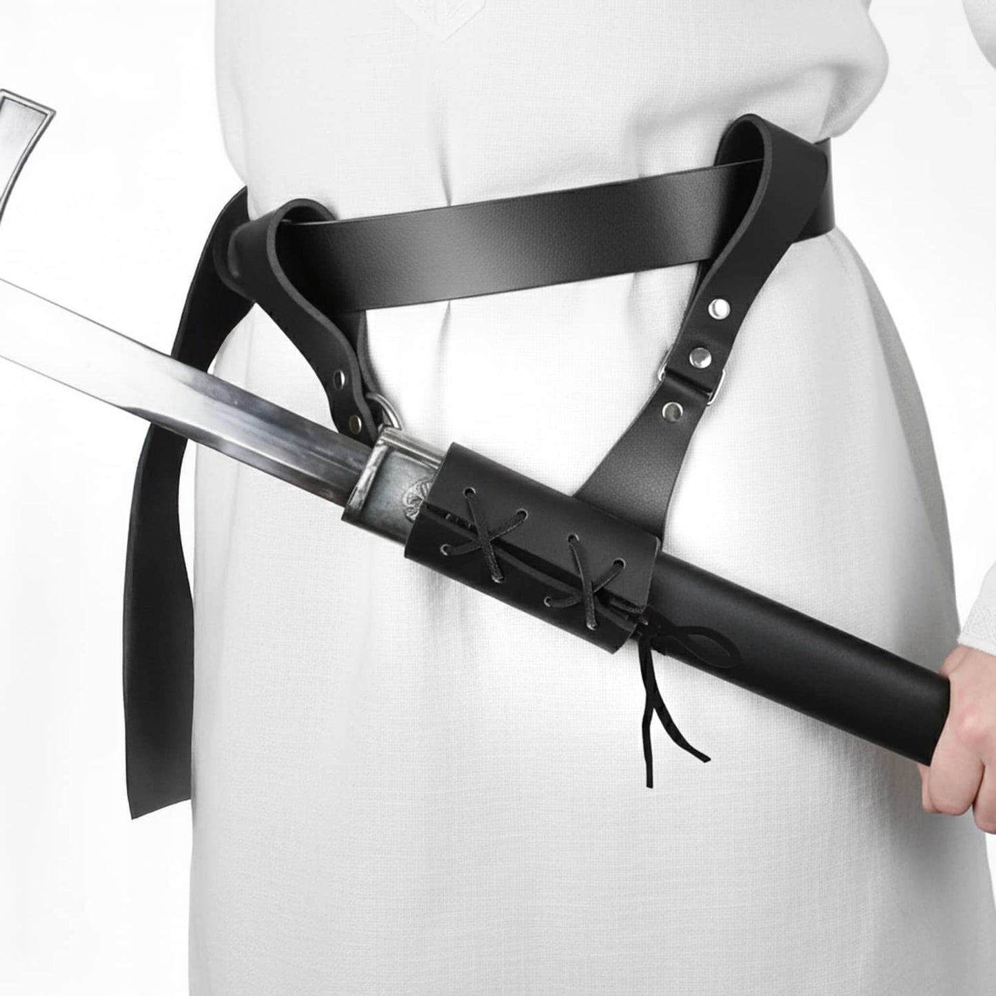 8" x 8" Faux Leather Medieval Rapier Sword Frog Black