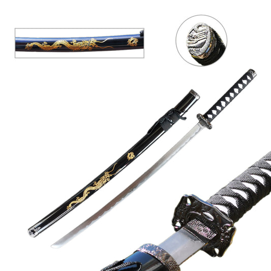 Samurai Sword with Dragon Engraved on Saya