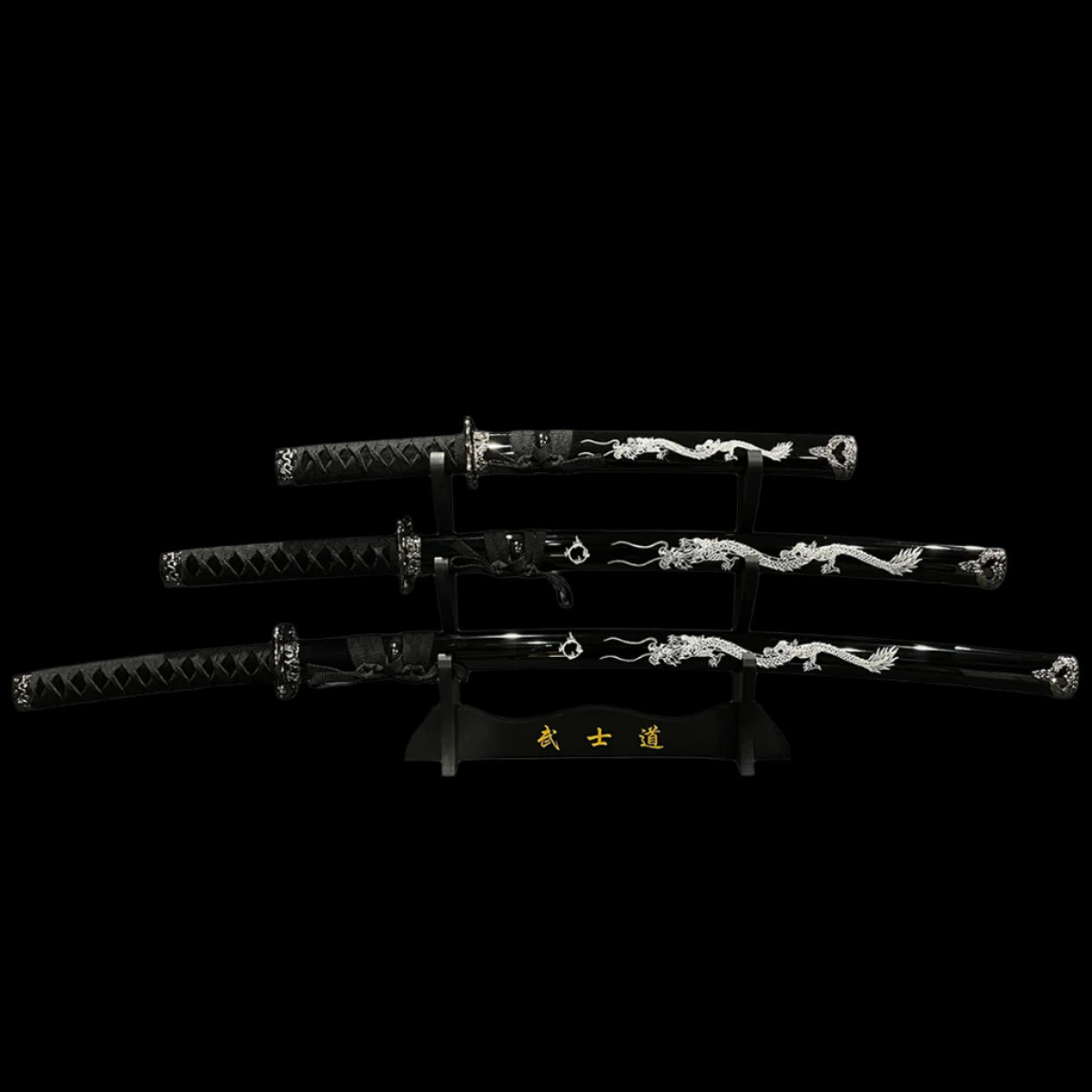3Pcs Samurai Sword Set - Katana, Wakizashi and Tanto with Stand