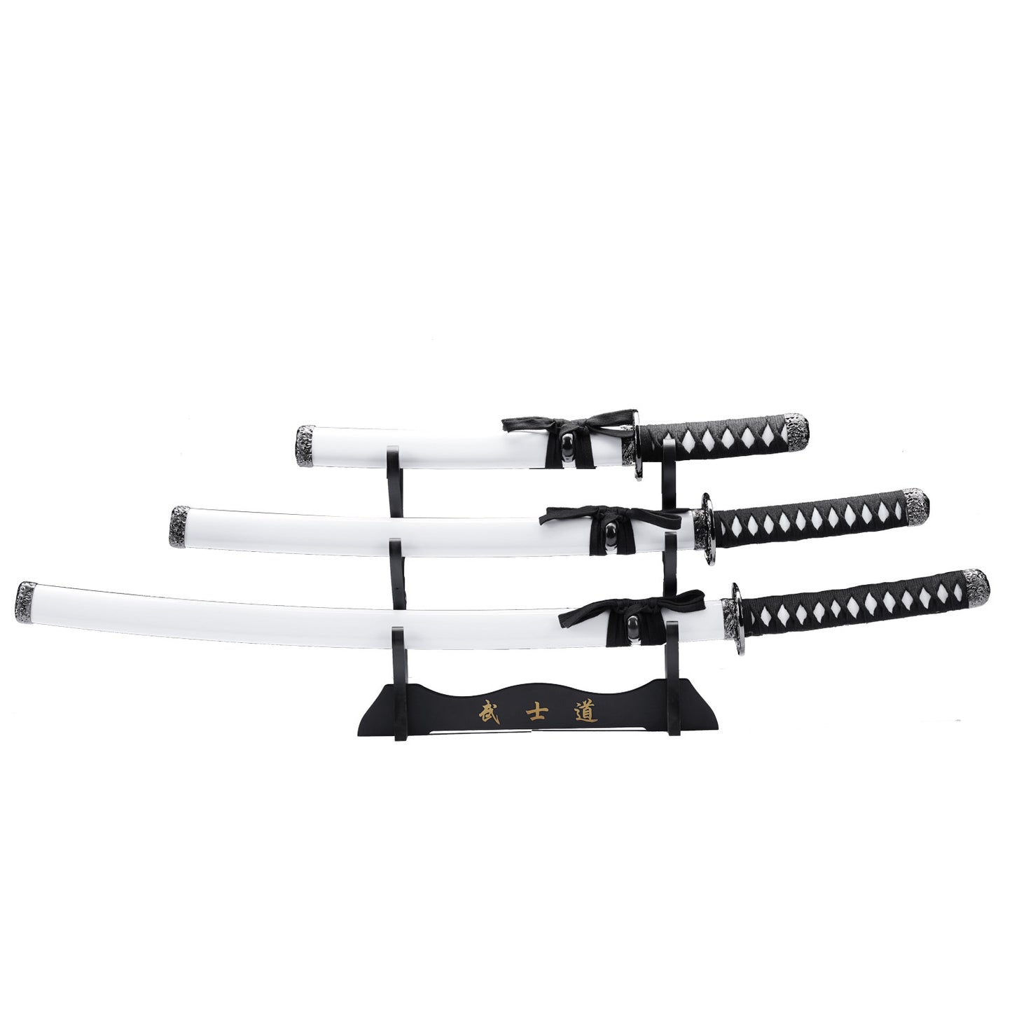 3 PCS Samurai Sword Set White - Katana, Wakizashi, Tanto
