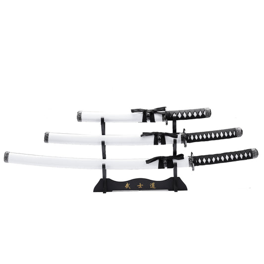 3 PCS Samurai Sword Set White - Katana, Wakizashi, Tanto