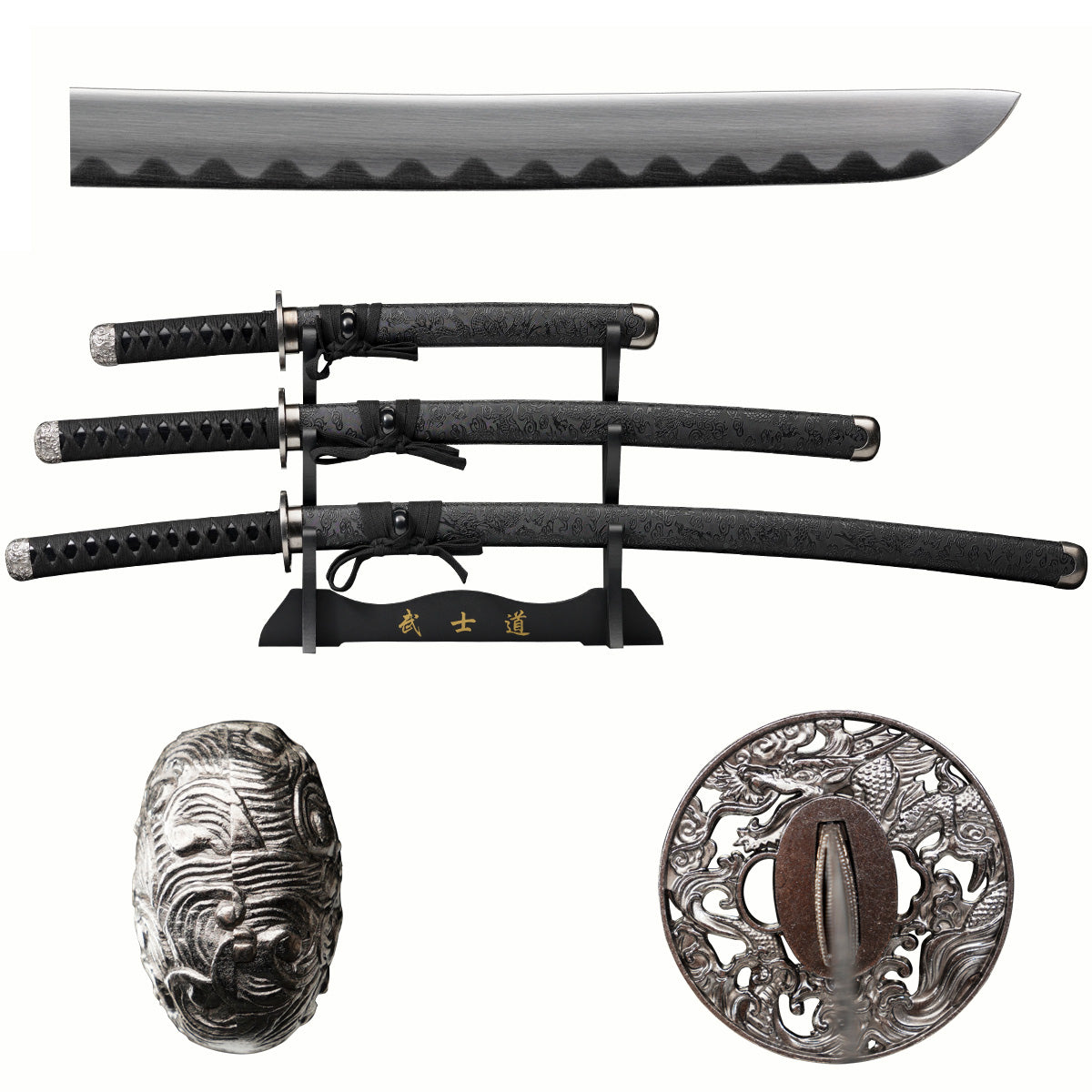 Black Dragon 3-Piece Samurai Sword Set