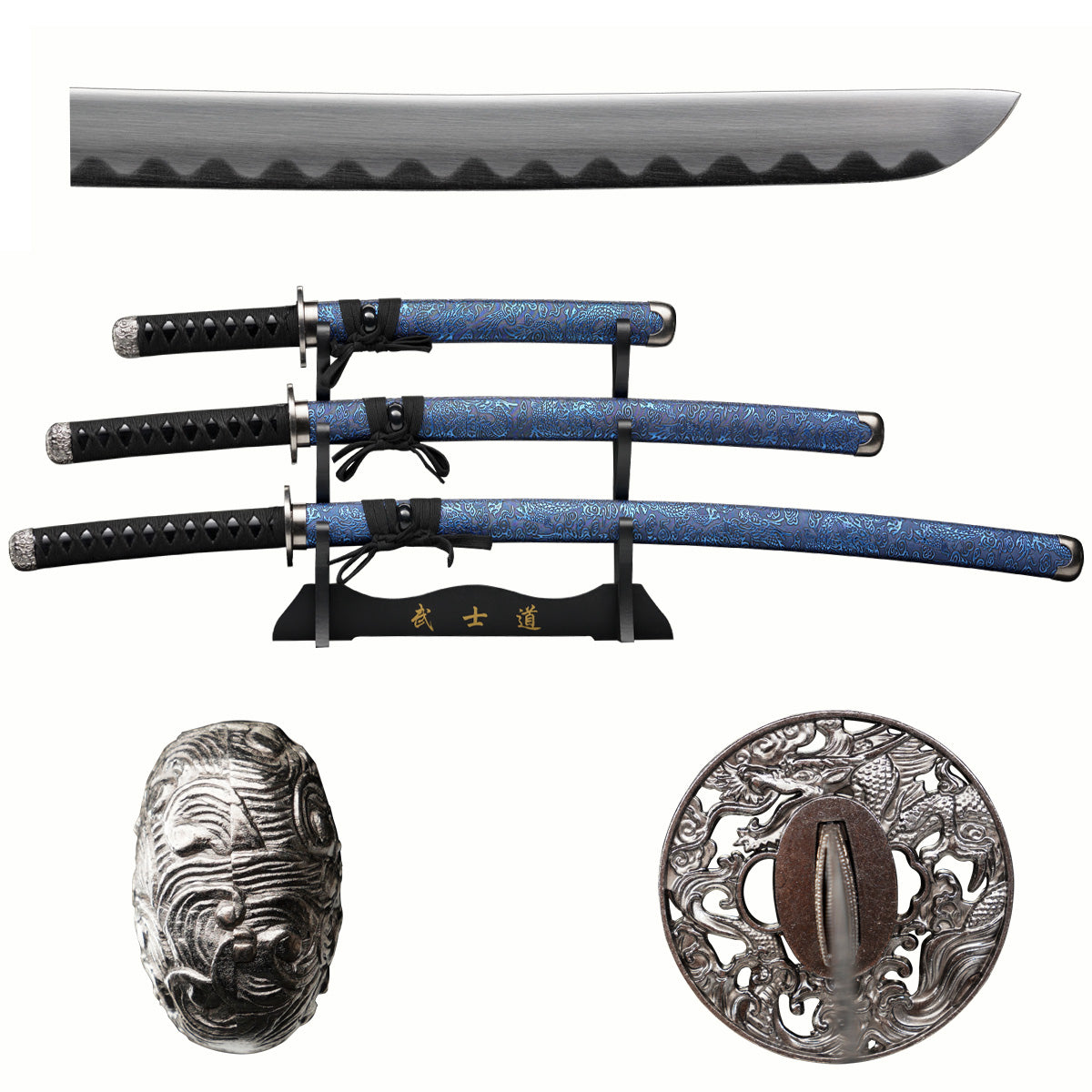 Blue Dragon 3-Piece Samurai Sword Set