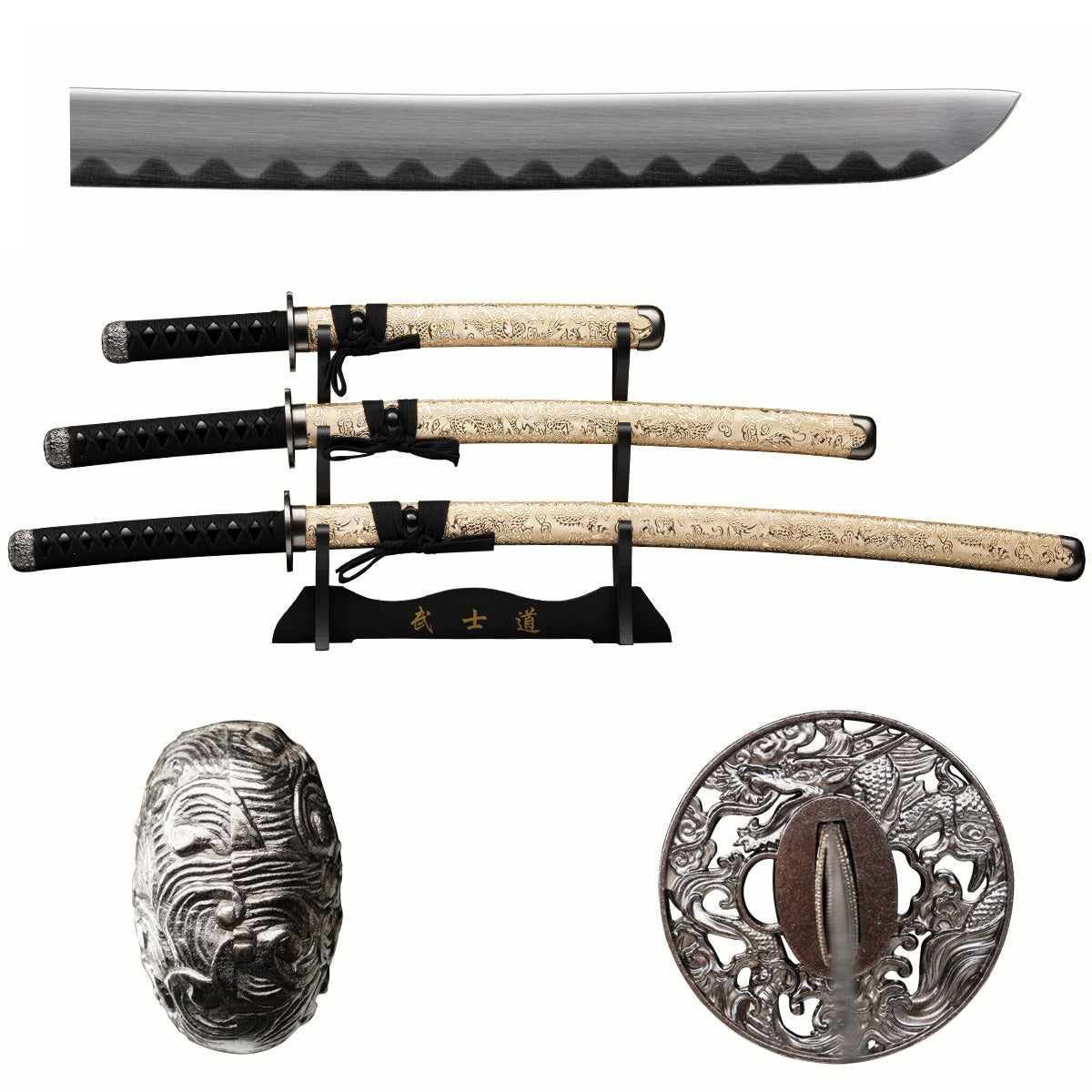 Gold Dragon 3-Piece Samurai Sword Set