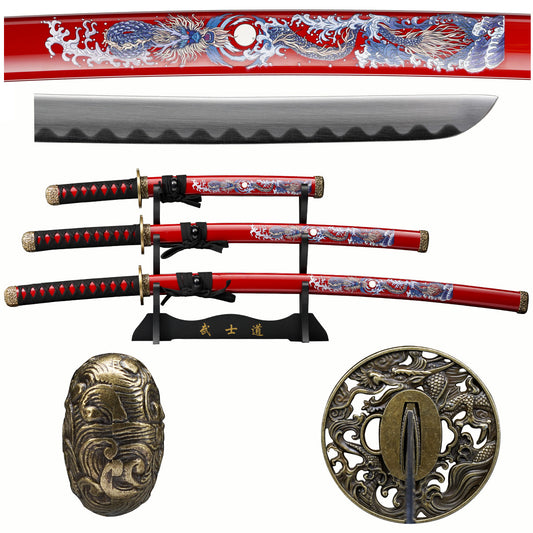 Traditional Japanese 3-piece samurai sword set। Pacific Solution.