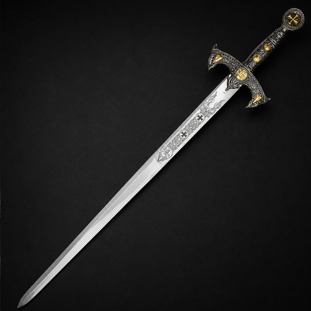 47" Knights of Templar Sword w/ gold medallion & wood plaque