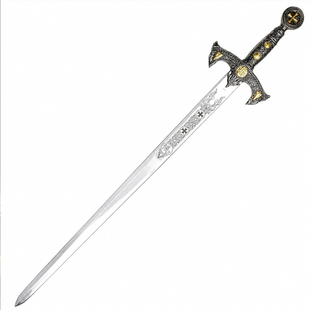 47" Knights of Templar Sword w/ gold medallion & wood plaque