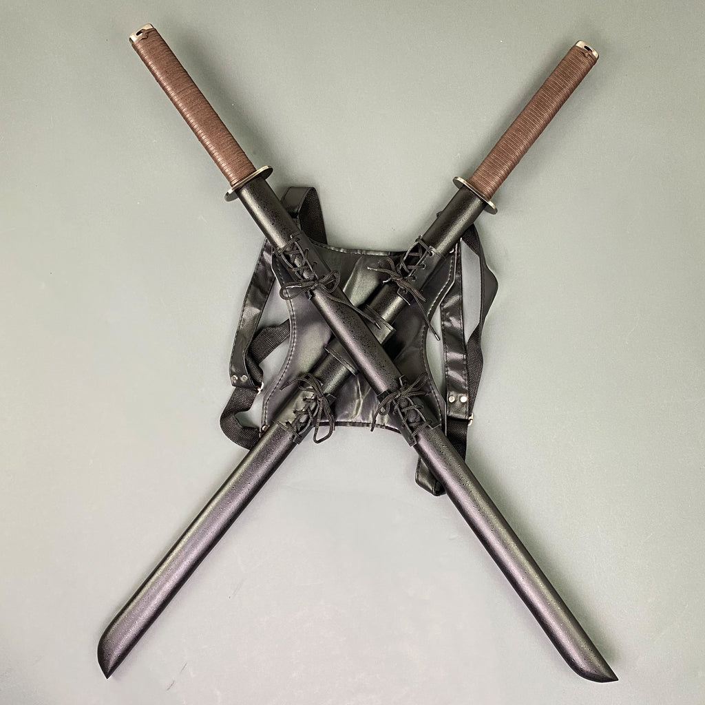 39 1/4" 2 PCS Ninja Swords w/ leather frog
