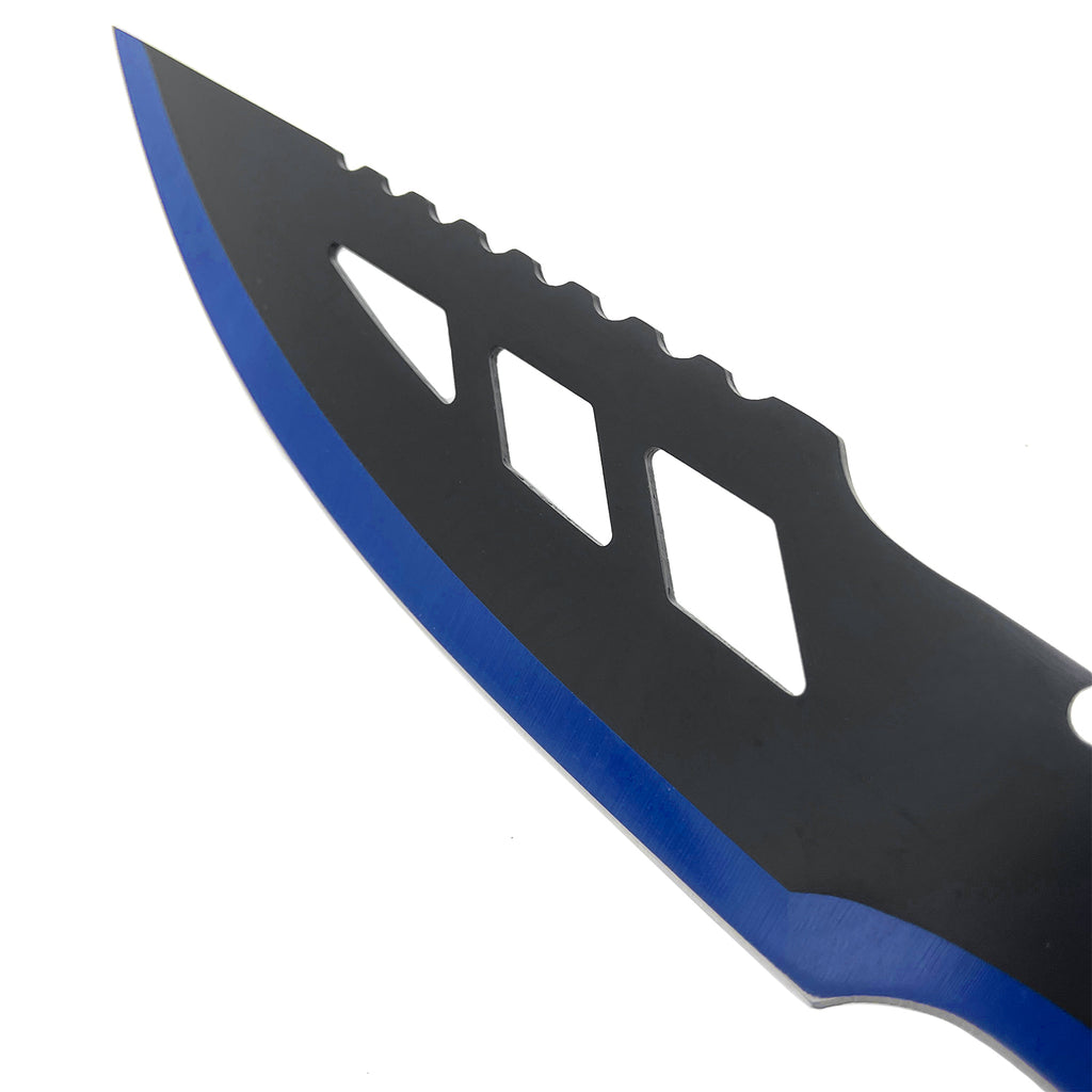26" Blue Machete w 3 Throwing Knives