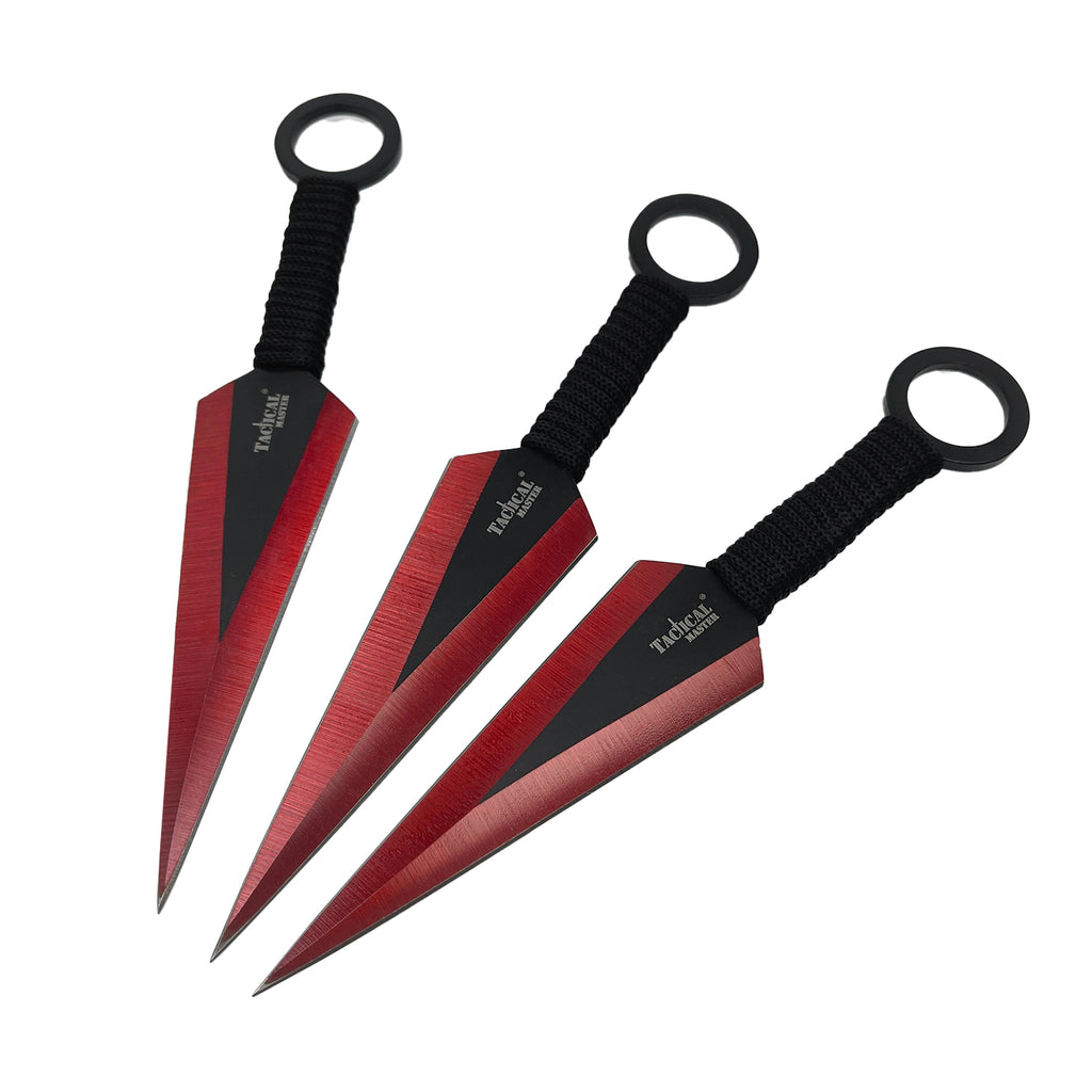 26" Red Machete w 3 Throwing Knives