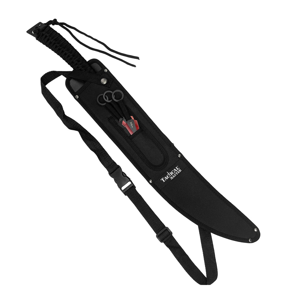 26" Red Machete w 3 Throwing Knives