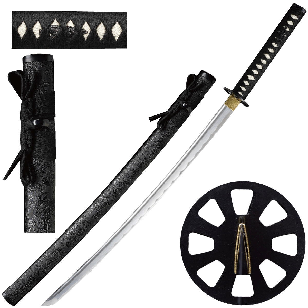39.5-inch hand-forged 1045 steel samurai sword with black scabbard, SKU SS326BK