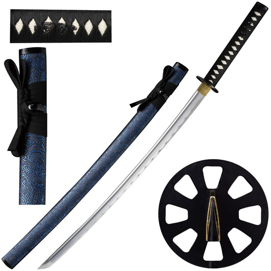 39.5-inch hand-forged 1045 steel samurai sword with blue scabbard, SKU SS326BL