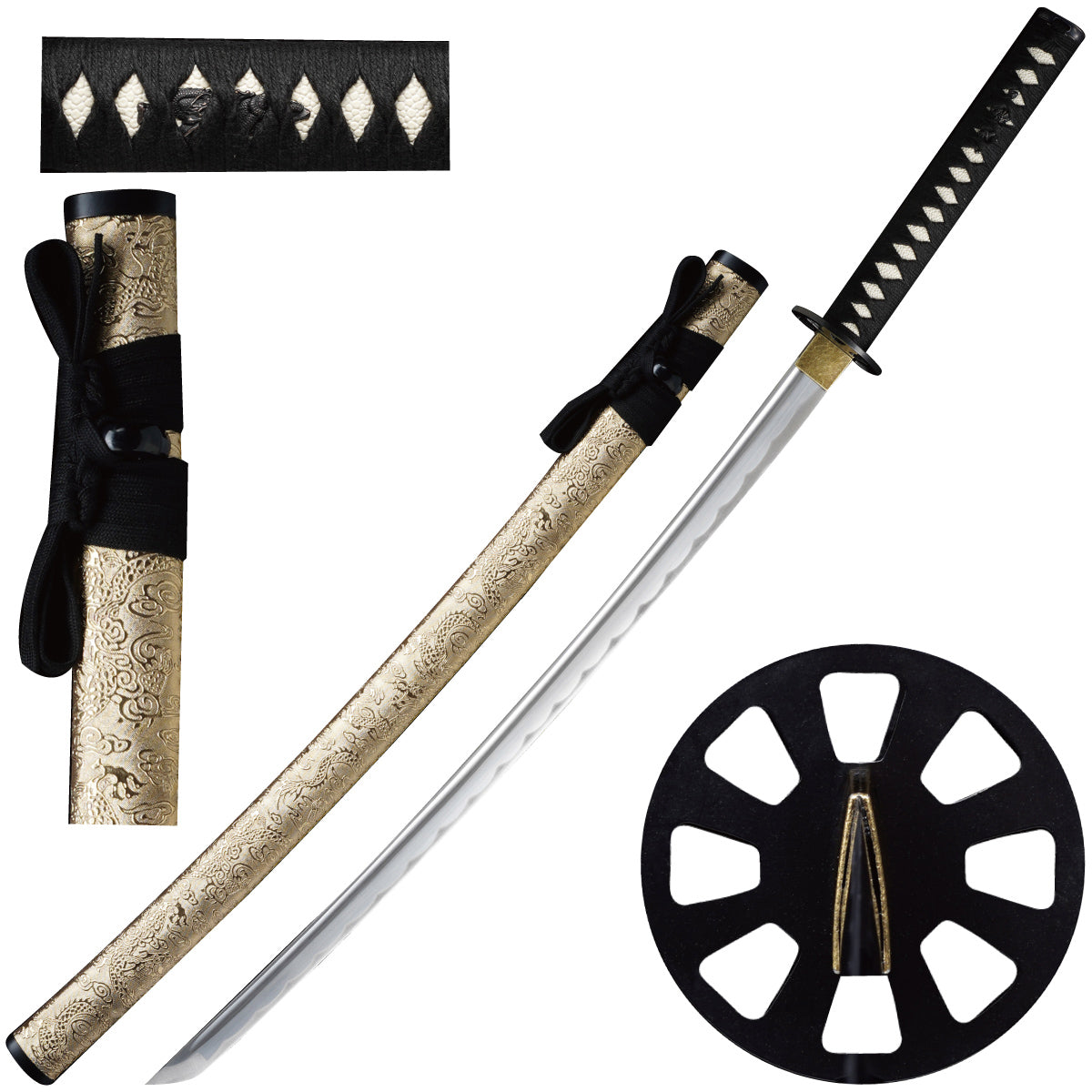 39.5-inch hand-forged 1045 steel samurai sword with gold-tone scabbard, SKU SS326GD