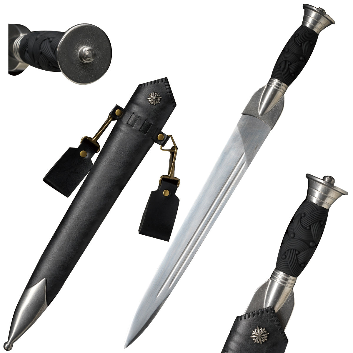 19.88-inch 1060 high-carbon steel medieval dagger with black scabbard, SKU SSD1002BK