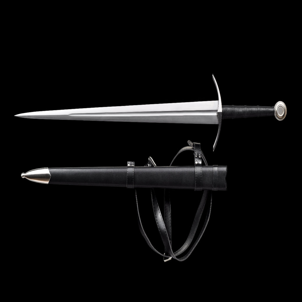 Hand-Forged 1060 Steel Medieval Sword with Leather Strips | SSM017