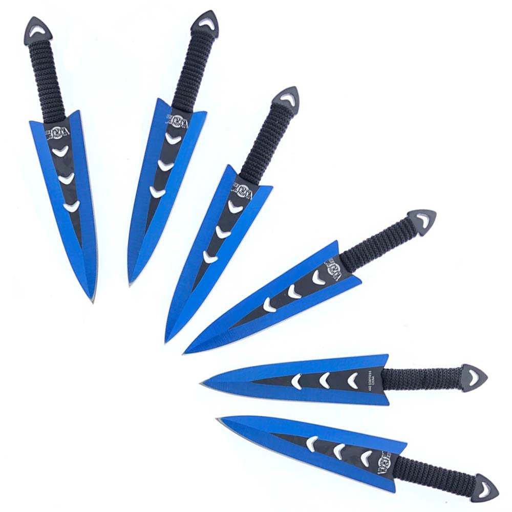 Falcon 6 PC 6" Overall Arrow Head Blue Throwing Knife Set