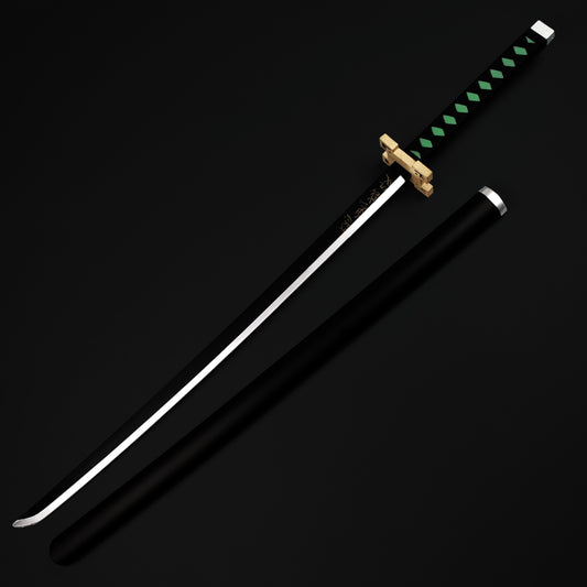 Demon Foam Green Sword with a sleek design and black sheath, perfect for anime enthusiasts