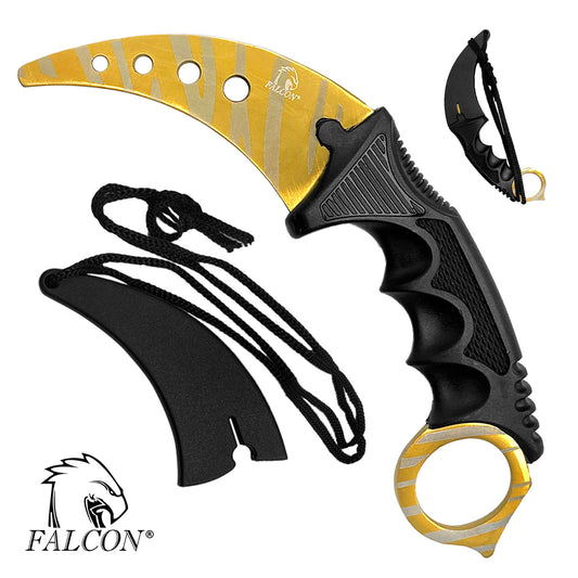 Falcon Gold Karambit Trainer Knife with a comfortable grip and safety features for training purposes