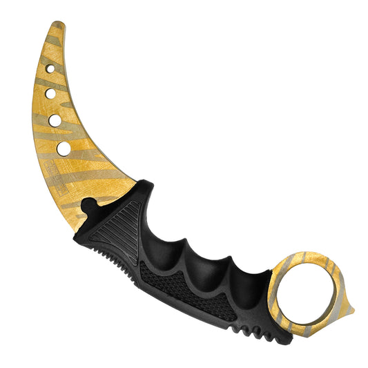 Falcon Gold Karambit Trainer Knife with a curved blade and textured grip for safe training