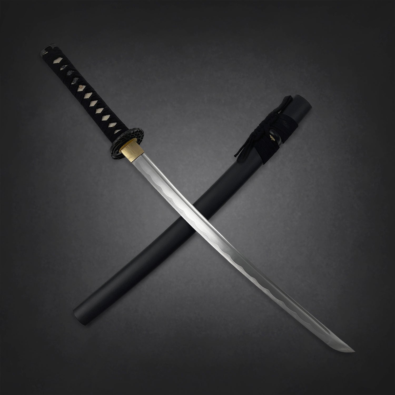 Musha Iaido Martial Arts Practice Katana Sword with a polished blade and a black scabbard