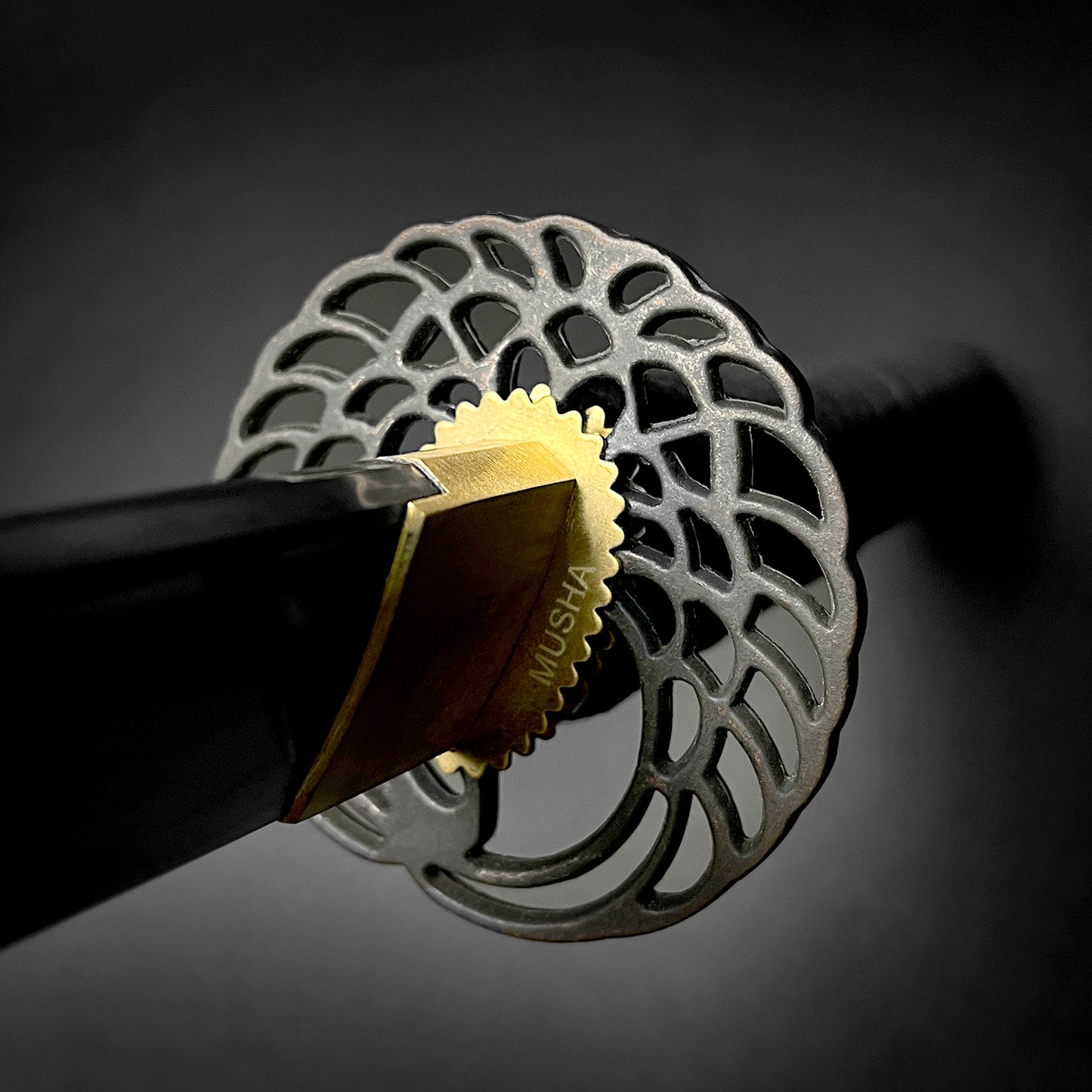 Musha Iaido Martial Arts Practice Katana Sword with detailed tsuba and polished blade