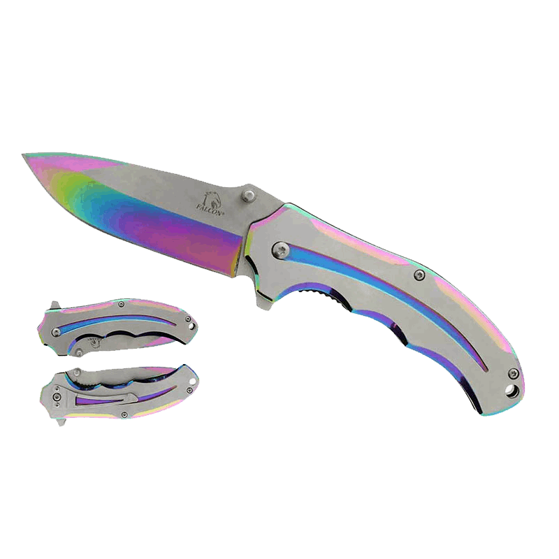 Falcon 7 3/4 Two Tones Silver & Rainbow Metal Handle