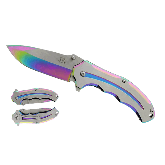 Falcon 7 3/4 Two Tones Silver & Rainbow Metal Handle