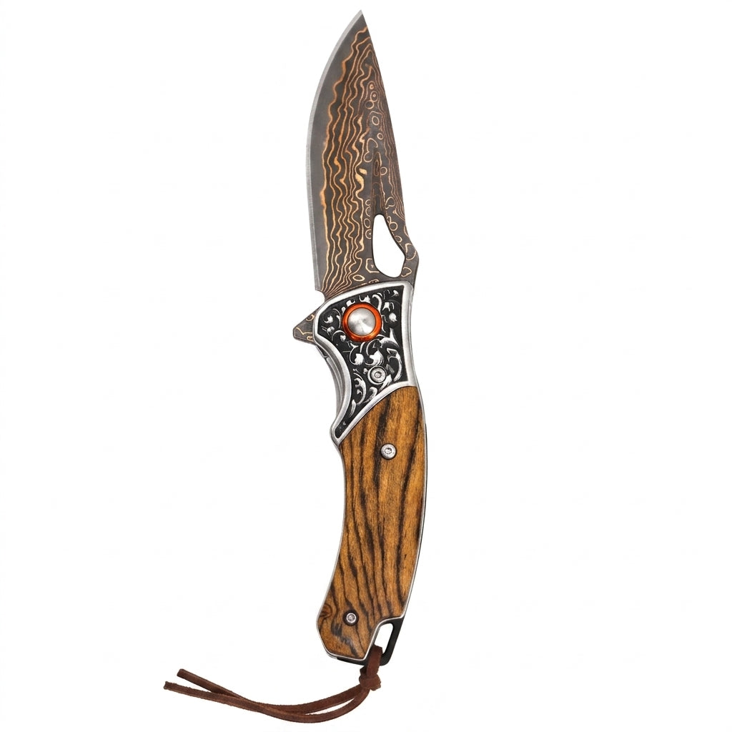 Wholesale Sigma Acid Wood Damascus Ball Bearing Flipper Knife