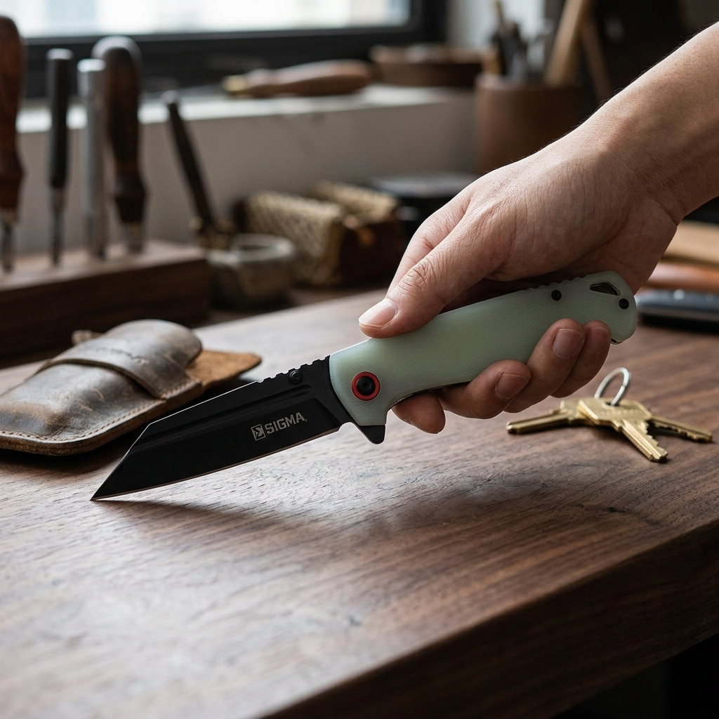 Sigma Ball Bearing Green Flipper Knife - Tanto Blade