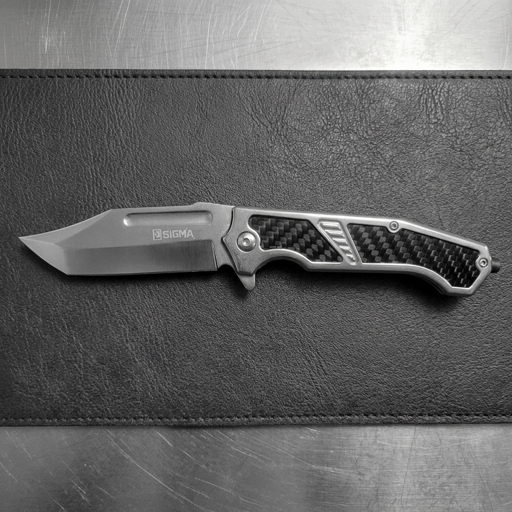 Sigma Ball Bearing Flipper Knife with Carbon-Fiber Inlay - Chrome